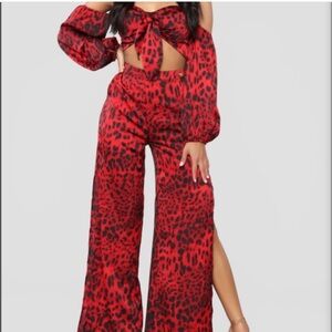 Fashion Nova made in the wild satin leopard pant set